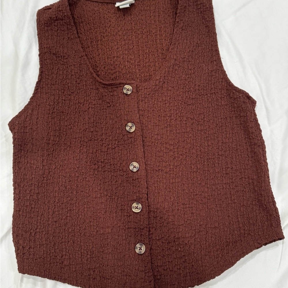 a new day Brown Textured Button-Front Sleeveless Top